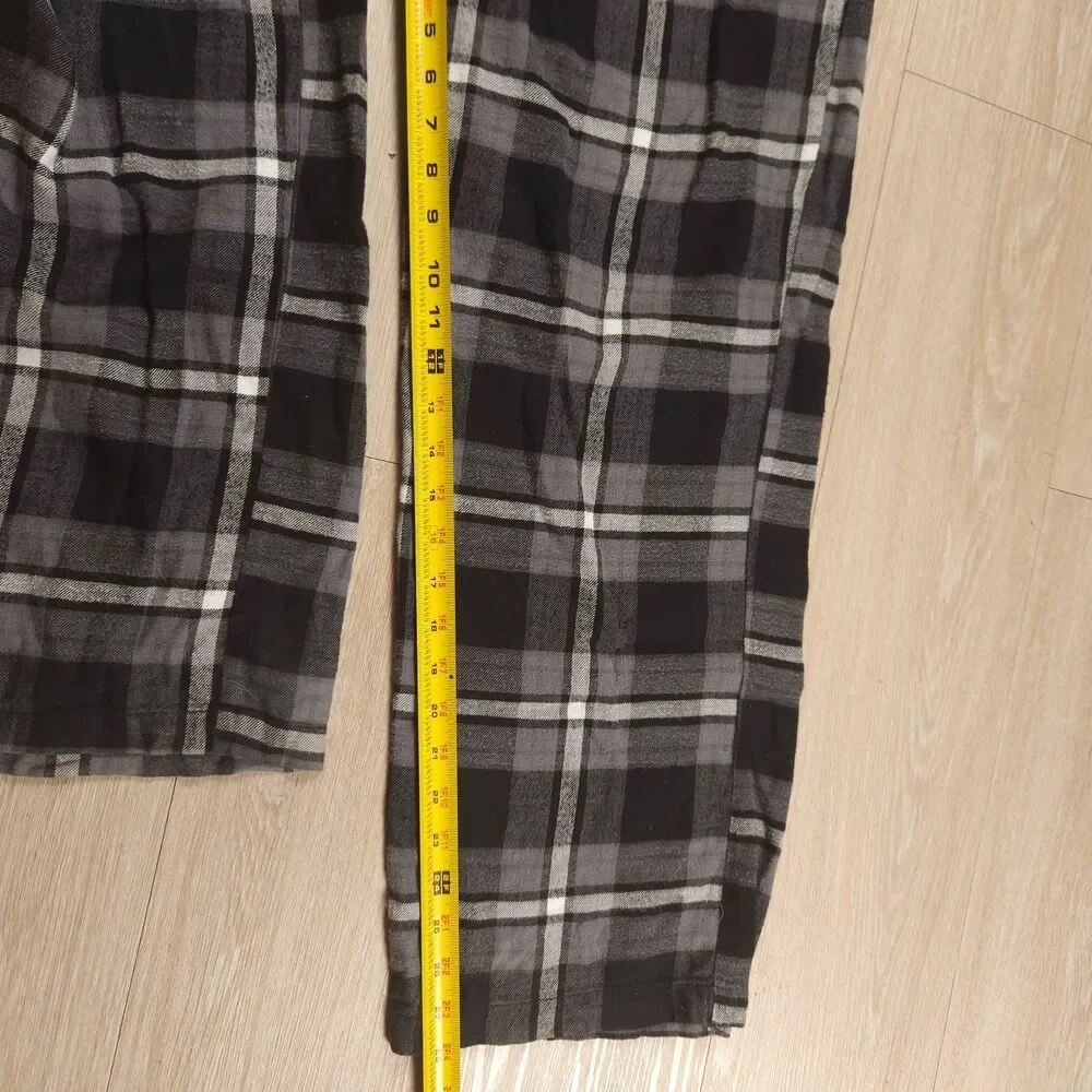 Psycho Bunny Flannel Pajama Pants Mens Large Black Plaid Drawstring Waist